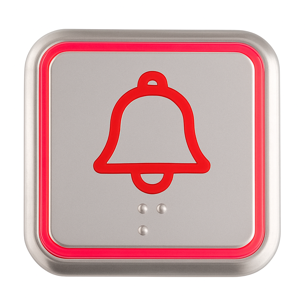 Square COP Button for National Wheel-O-Vator Evolution Lifts, 2.25" x 2.25", Stainless Steel, Red Illumination, 24V AC/DC