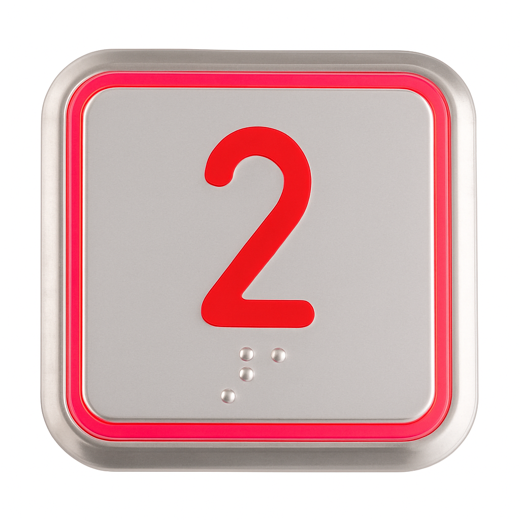 Square COP Button for National Wheel-O-Vator Evolution Lifts, 2.25" x 2.25", Stainless Steel, Red Illumination, 24V AC/DC