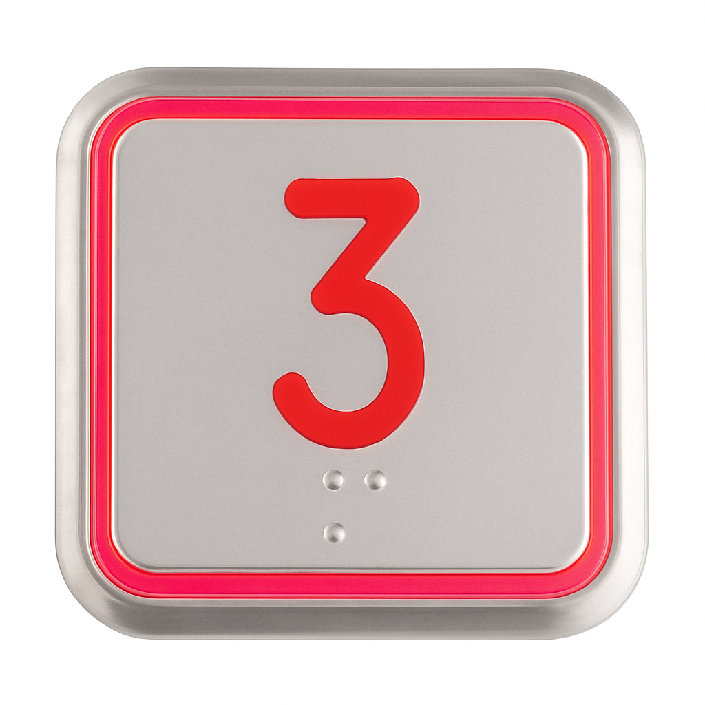Square COP Button for National Wheel-O-Vator Evolution Lifts, 2.25" x 2.25", Stainless Steel, Red Illumination, 24V AC/DC