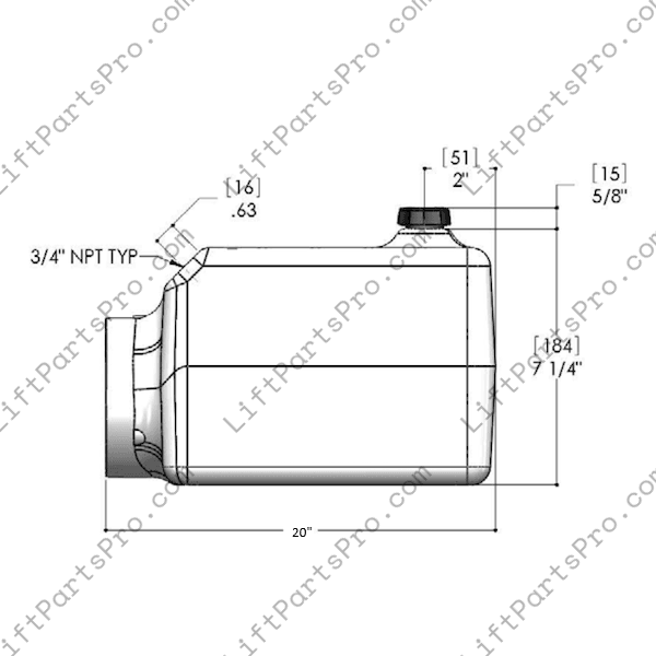 Vertical Plastic Hydraulic Reservoir – 6.75 × 6.75 × 20 in, 2.68 gal usable