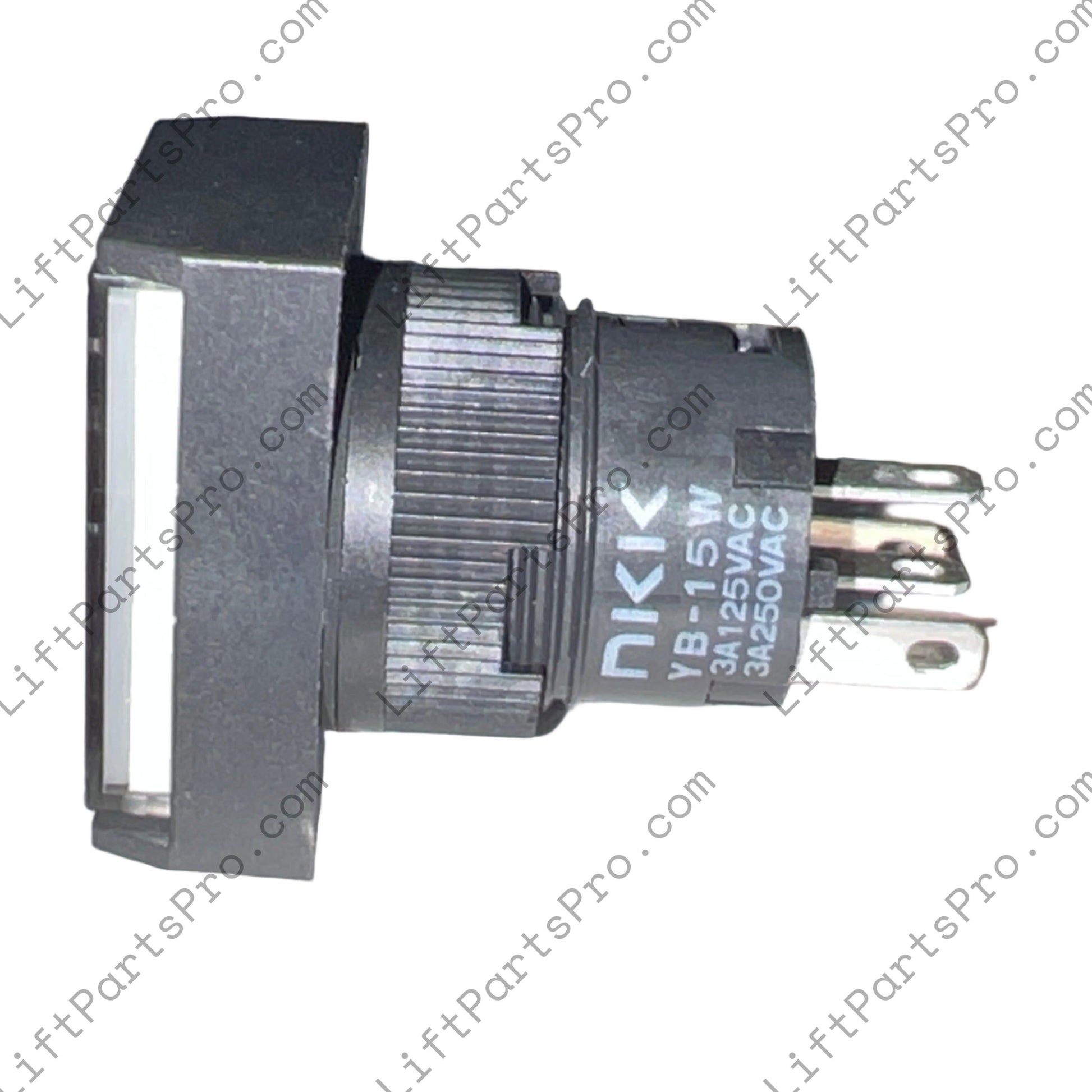 Electrical switch with 'NKK' branding on a gray background