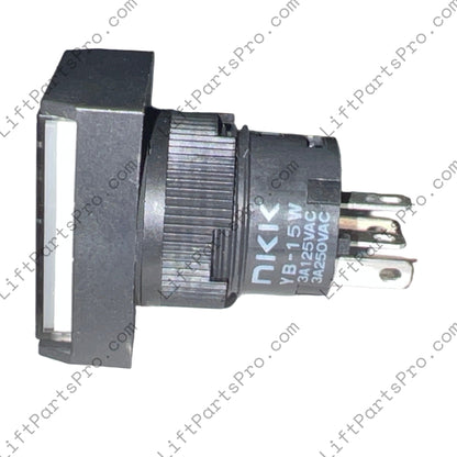 Electrical switch with 'NKK' branding on a gray background