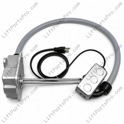 Hydraulic elevator tank heater with 250 watt heating element and illuminated switch