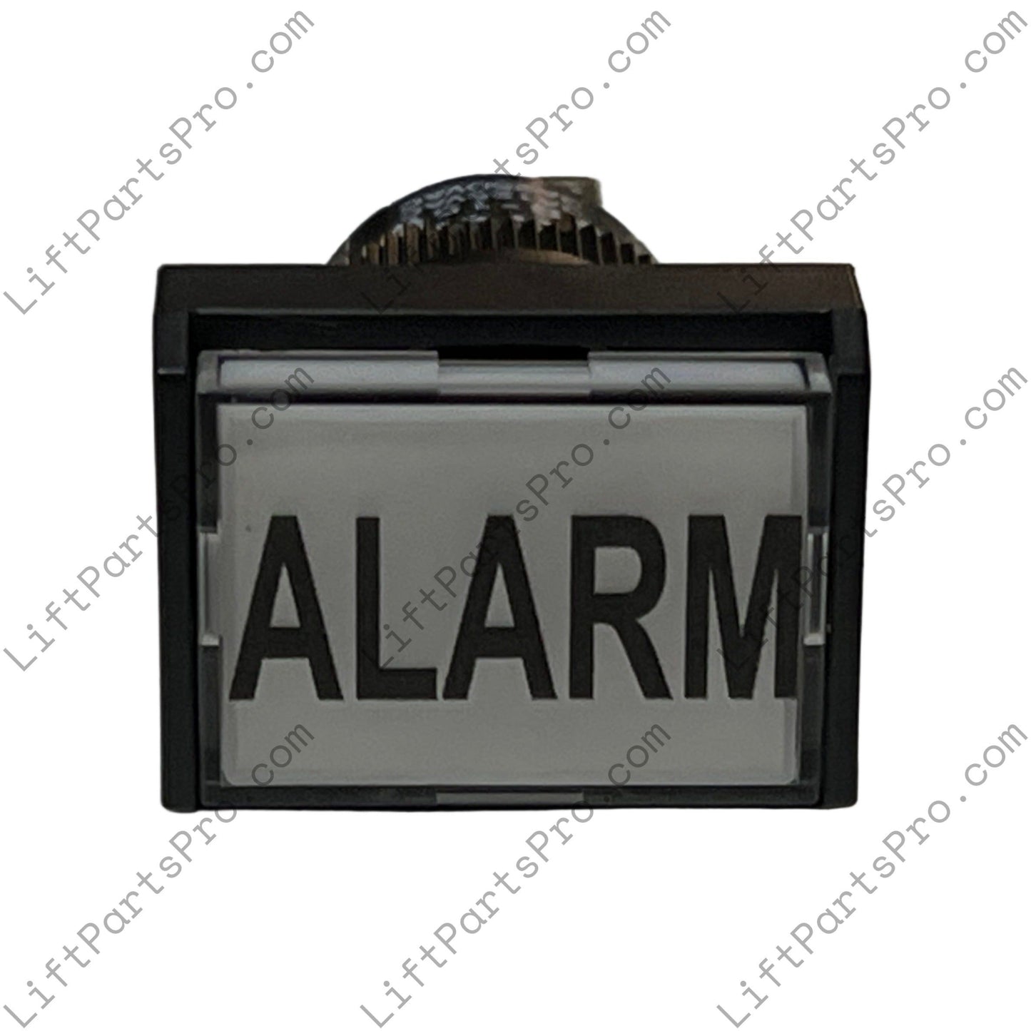 Black alarm clock with 'ALARM' display on a white background
