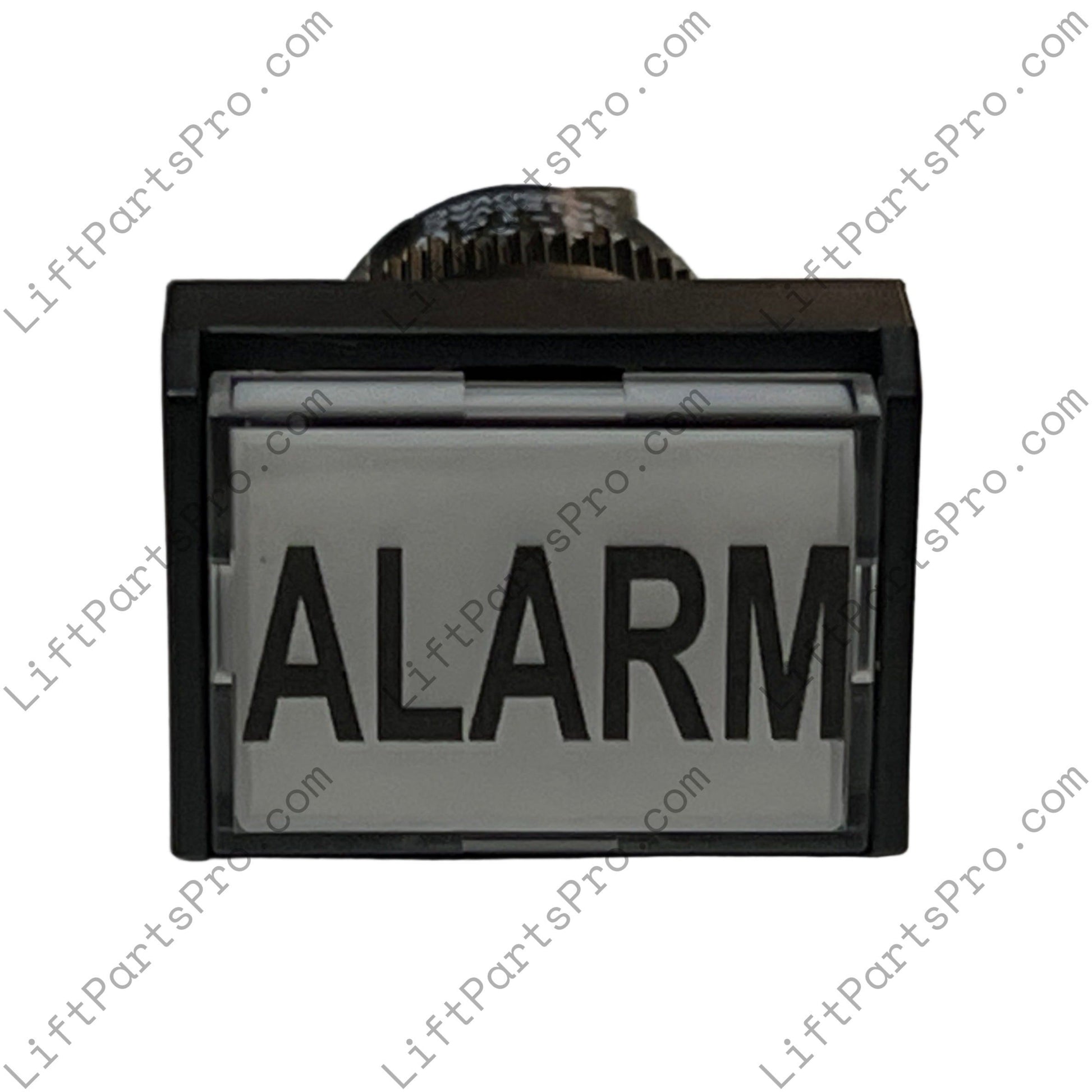 Black alarm clock with 'ALARM' display on a white background