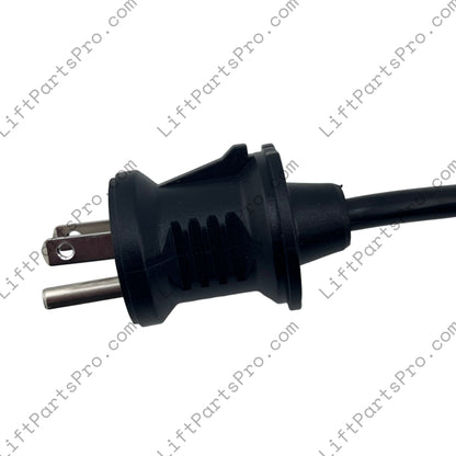 Black electrical plug on a white background