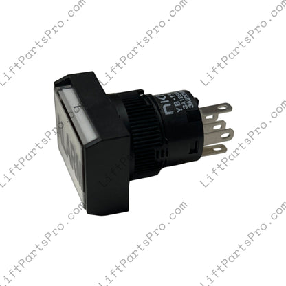 Black electrical relay on a white background
