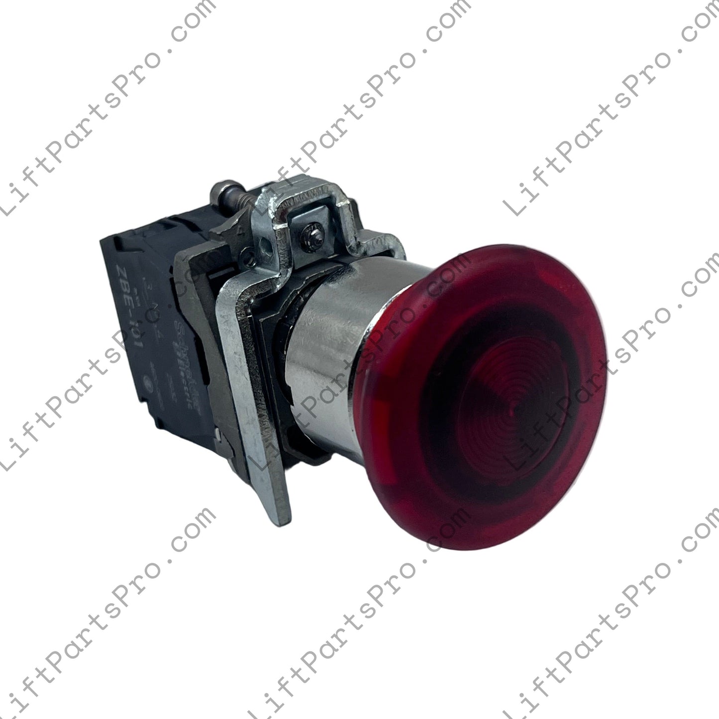 Red button switch on a white background