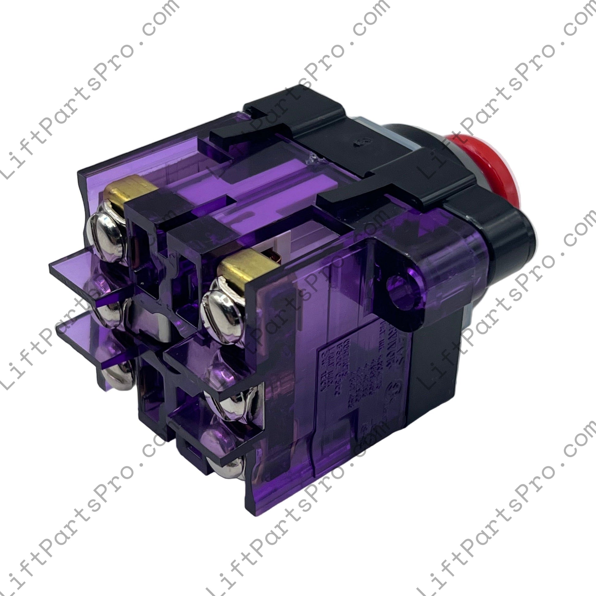 Purple mechanical switch on a white background