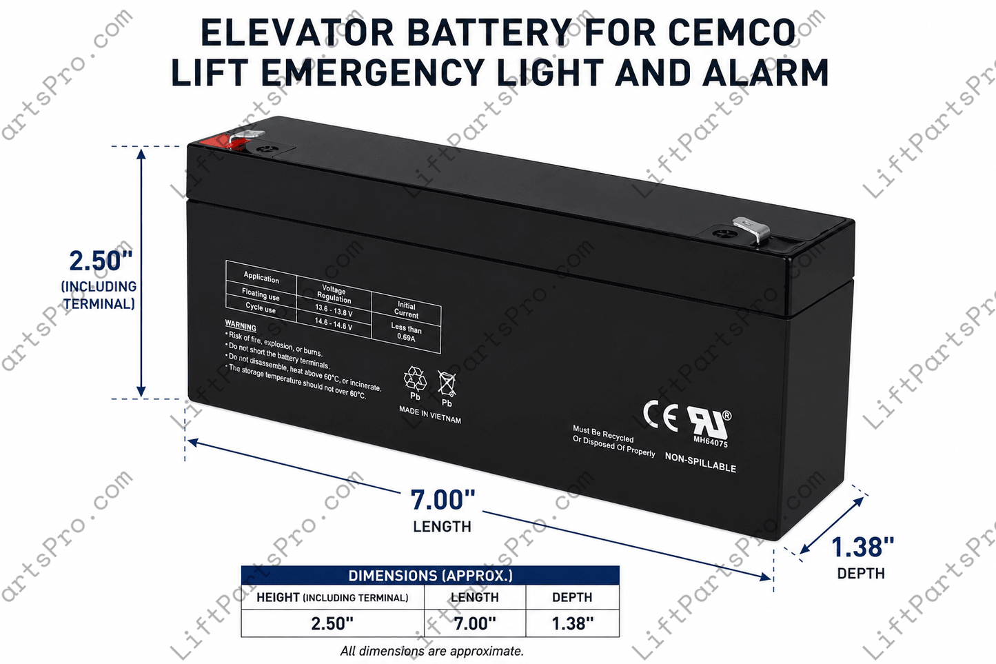 CEMCO Lift Elevator Emergency Light & Alarm Backup Battery