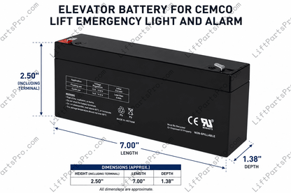 CEMCO Lift Elevator Emergency Light & Alarm Backup Battery