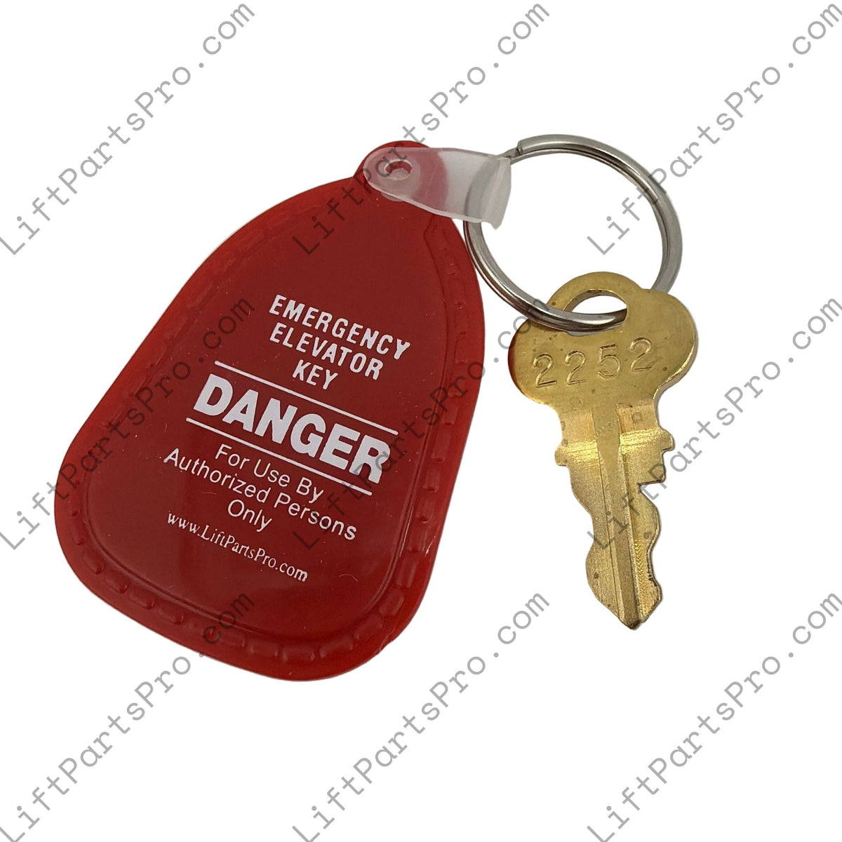 Close-up of Chicago H2252 elevator key showing the stamped 2252 key code