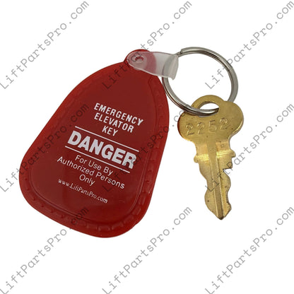 Close-up of Chicago H2252 elevator key showing the stamped 2252 key code