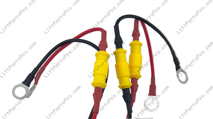 Wiring harness with connectors and labels on a white background