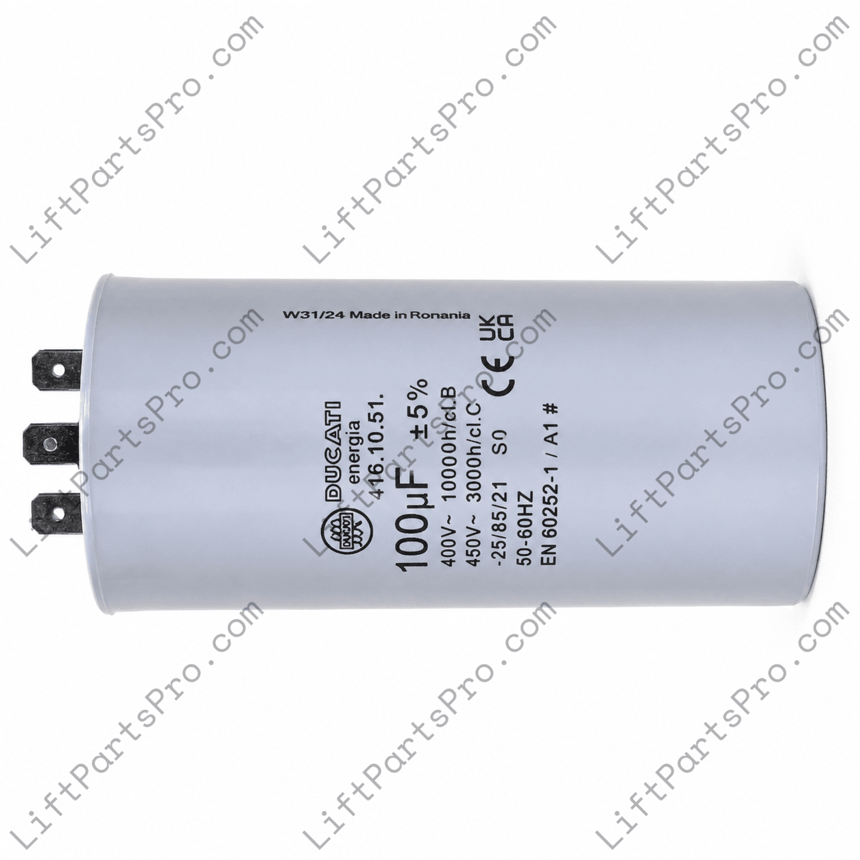 Lumonic Ducati 416.10.51 replacement motor run capacitor 100uf 400V 450V EN 60252-1/A1