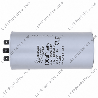 Lumonic Ducati 416.10.51 replacement motor run capacitor 100uf 400V 450V EN 60252-1/A1