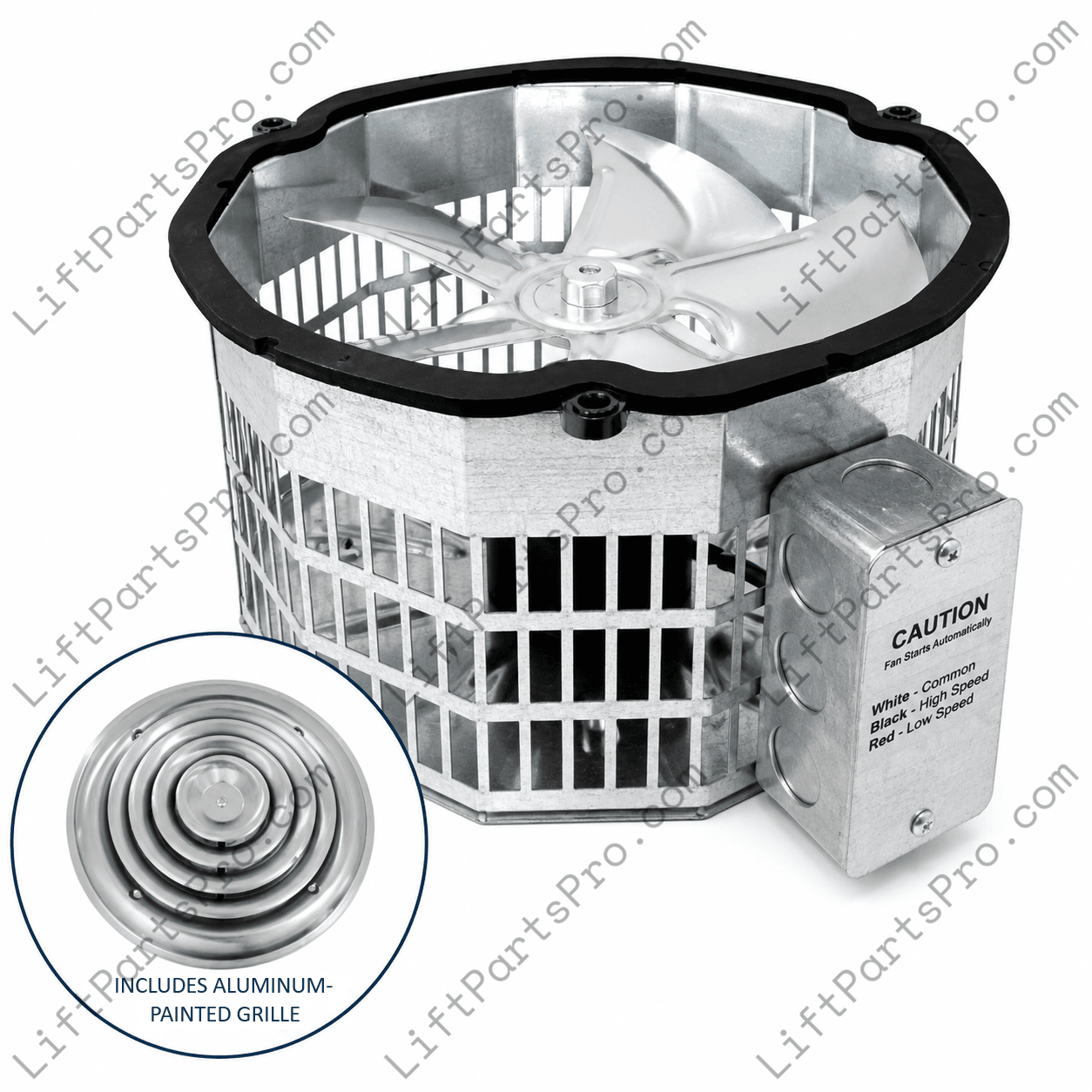Two-Speed Elevator Cab Exhaust Fan, 350/255 CFM, 10-Inch Mount