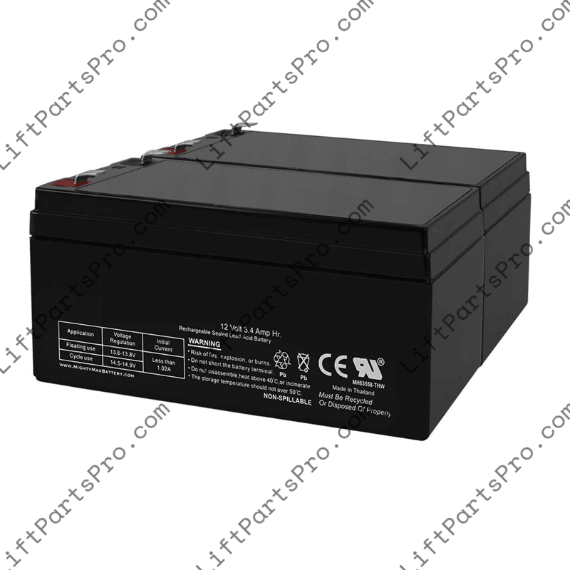 Pair of 12 Volt 3Ah Batteries for Elevator Car Top