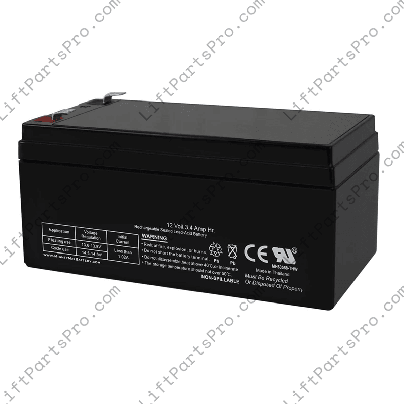 Single 12 Volt 3Ah Battery for Elevator Car Top