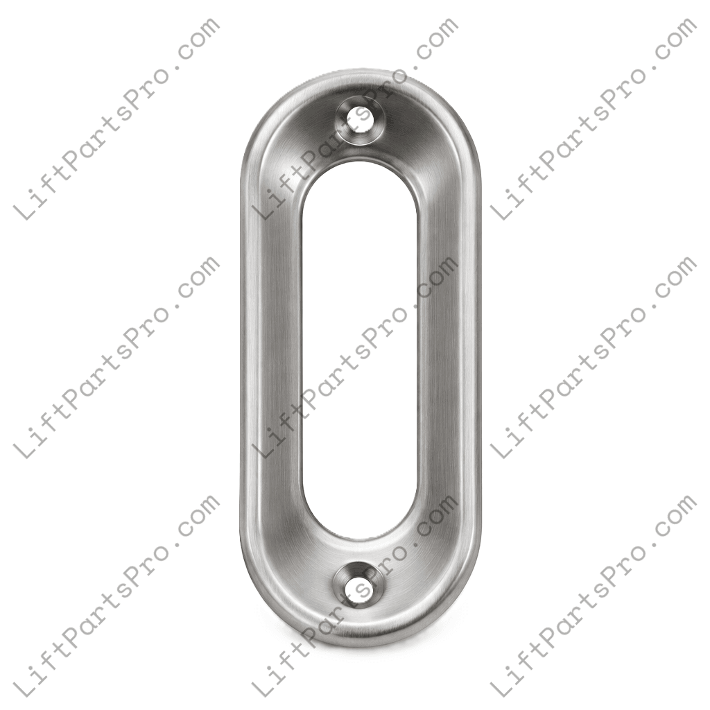 Low-profile elevator landing door flush pull with recessed finger grip in a stainless steel finish