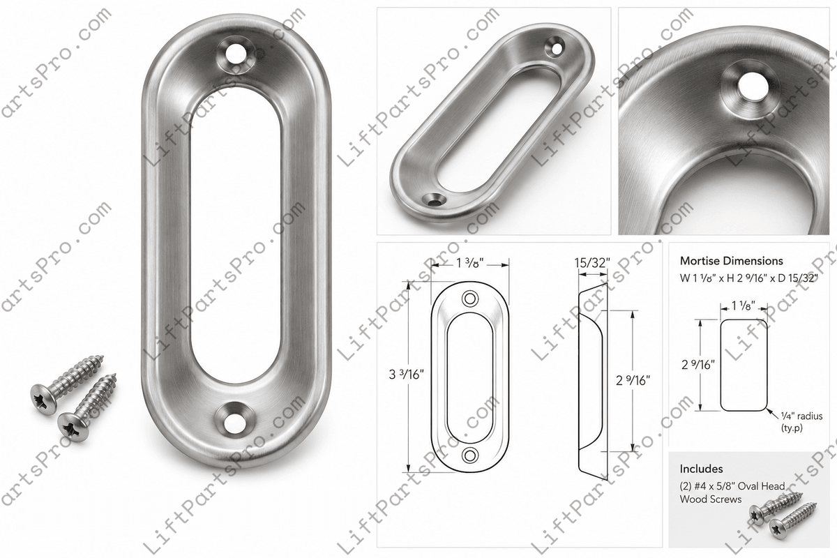 Low-profile elevator landing door flush pull with recessed finger grip