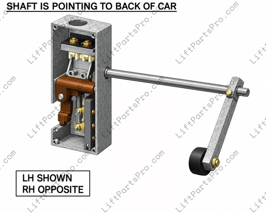 Drawing of GAL Type N INT22-0004L/R Interlock with Shaft Pointing Towards the Back of the Elevator Cab