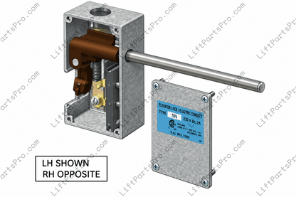 Exploded drawing of GAL Type SN Interlock with Shaft that points to the back of the elevator car