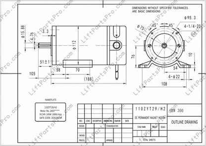 Harmar Summit 14202 Stair Lift Motor 140-00102 110ZYT29/H2