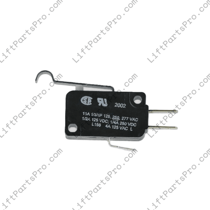 Bent arm SPDT limit switch with simulated roller lever and quick-connect terminals