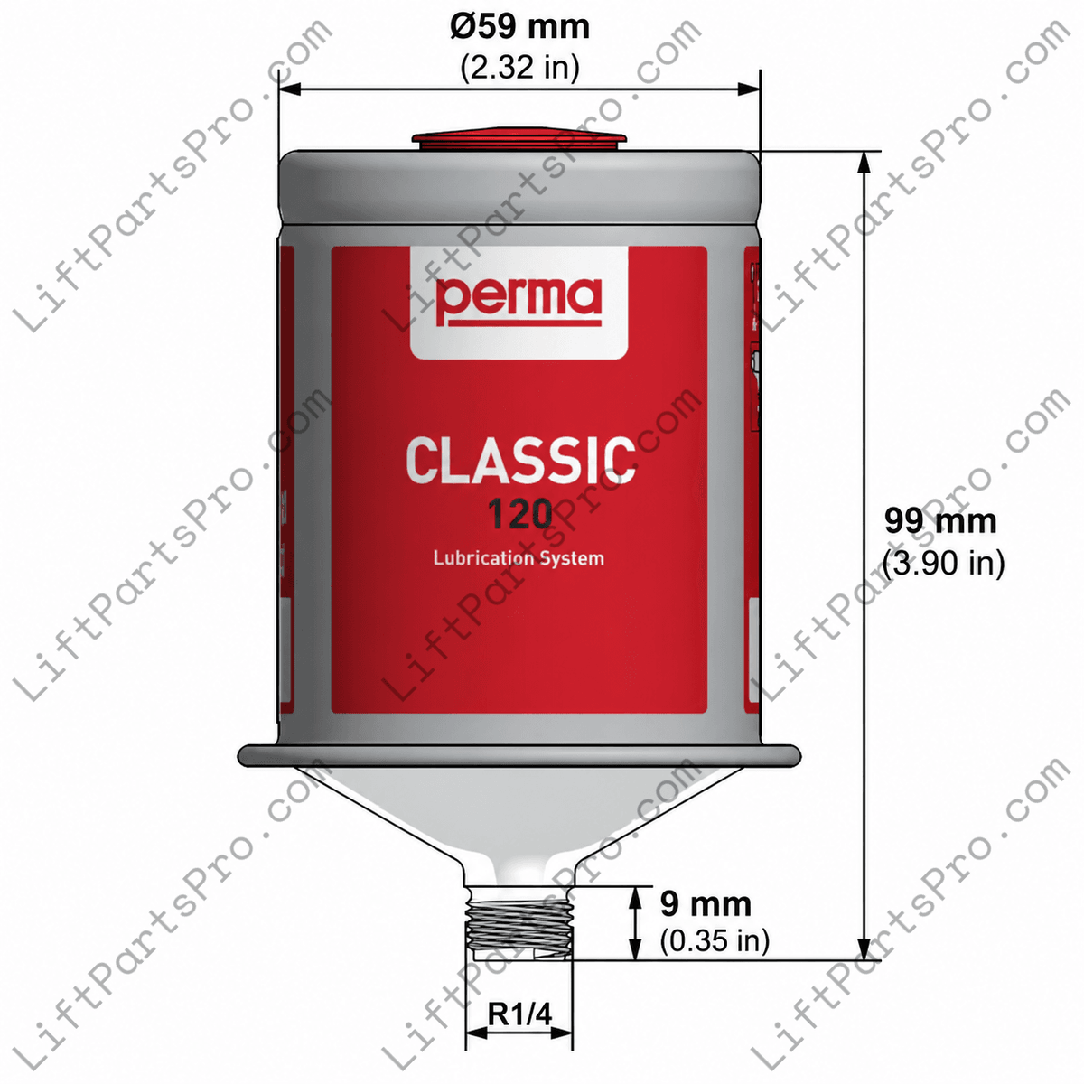 Automatic grease canister dimensions for National Wheel-O-Vator wheelchair lifts and other VPLs & Elevators