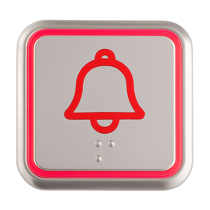 Square COP Button for National Wheel-O-Vator Evolution Lifts, 2.25" x 2.25", Stainless Steel, Red Illumination, 24V AC/DC