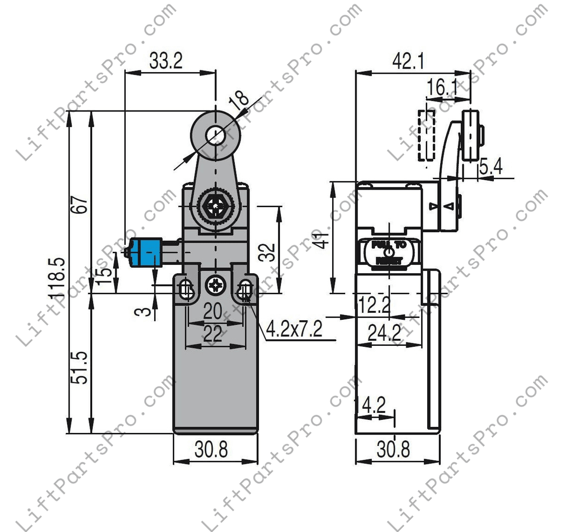 Pizzato FR630 Position / Slack Limit Switch — Roller Lever with Reset Device