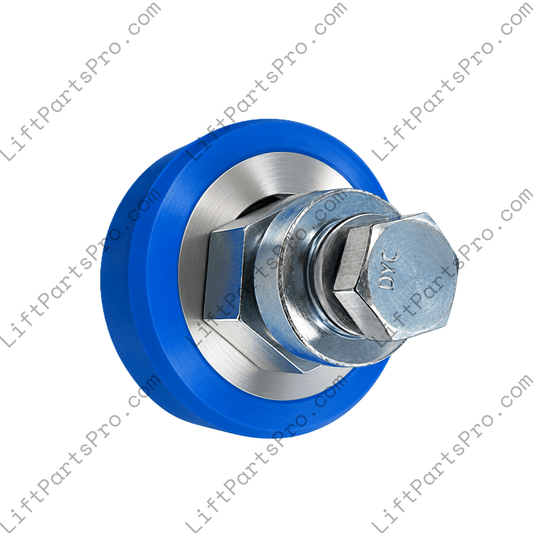 Eccentric car frame roller wheel assembly for REI and CEMCO Lift elevators