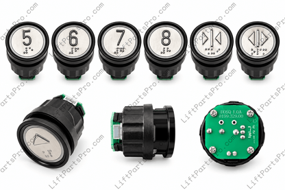 Schindler SDL-5400 D2 DDSQ elevator push buttons #590739 with custom legends and red or green illumination