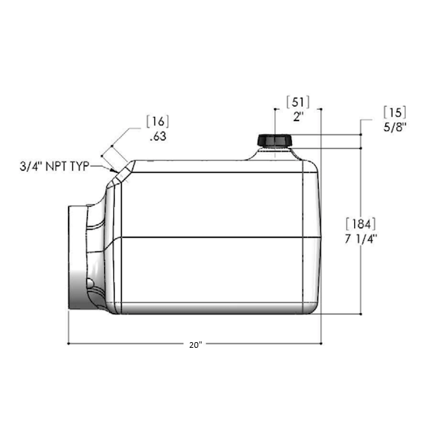 Vertical Plastic Hydraulic Reservoir – 6.75 × 6.75 × 20 in, 2.68 gal usable