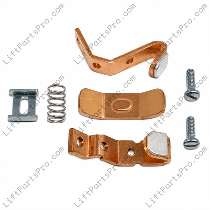 Dover Model P/S Size 2 1-pole contactor contact kit #147283 with copper contacts, spring, mounting clip, screws, and uncrimped lug