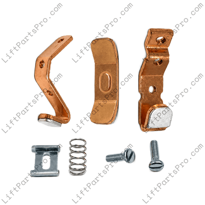 Dover Model P/S Size 2 1-pole contactor contact kit #147283 with copper contacts, spring, mounting clip, screws, and uncrimped lug