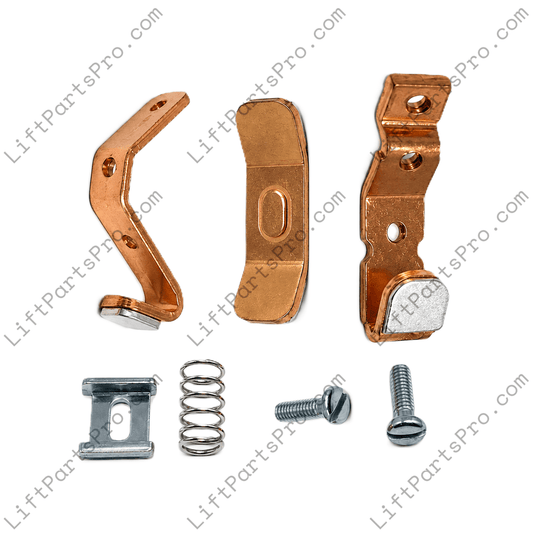 Dover Model P/S Size 2 1-pole contactor contact kit #147283 with copper contacts, spring, mounting clip, screws, and uncrimped lug