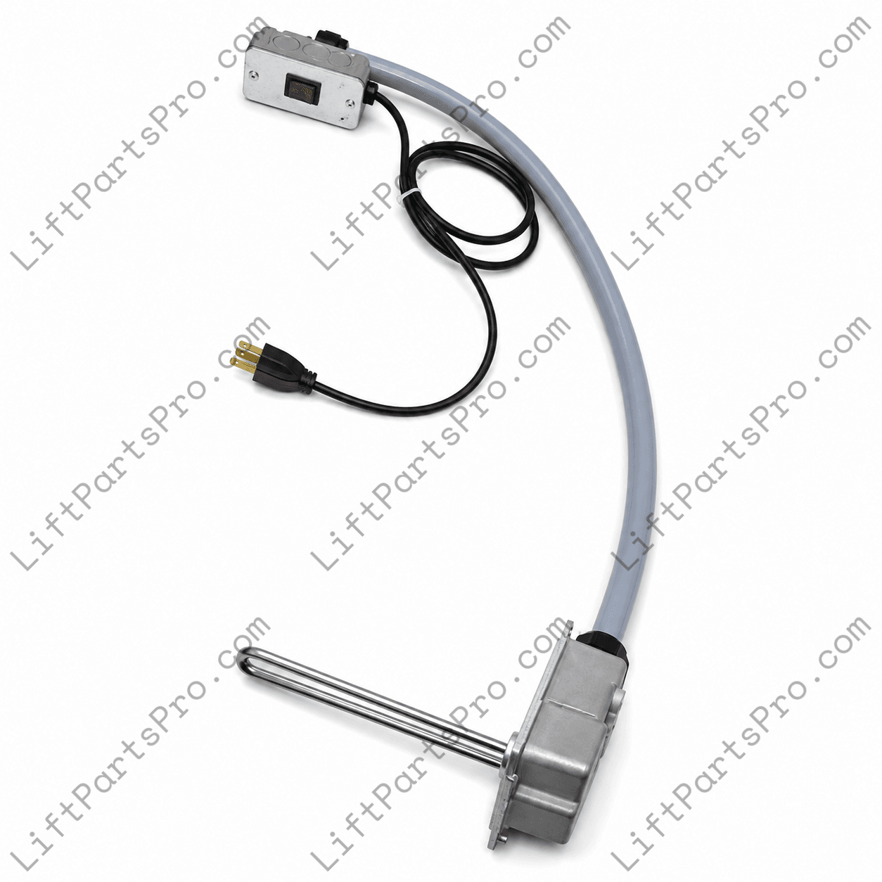 Hydraulic elevator tank heater with 250 watt heating element and illuminated switch