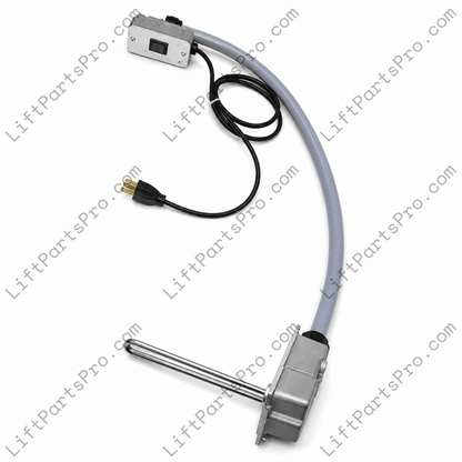 Hydraulic elevator tank heater with 250 watt heating element and illuminated switch