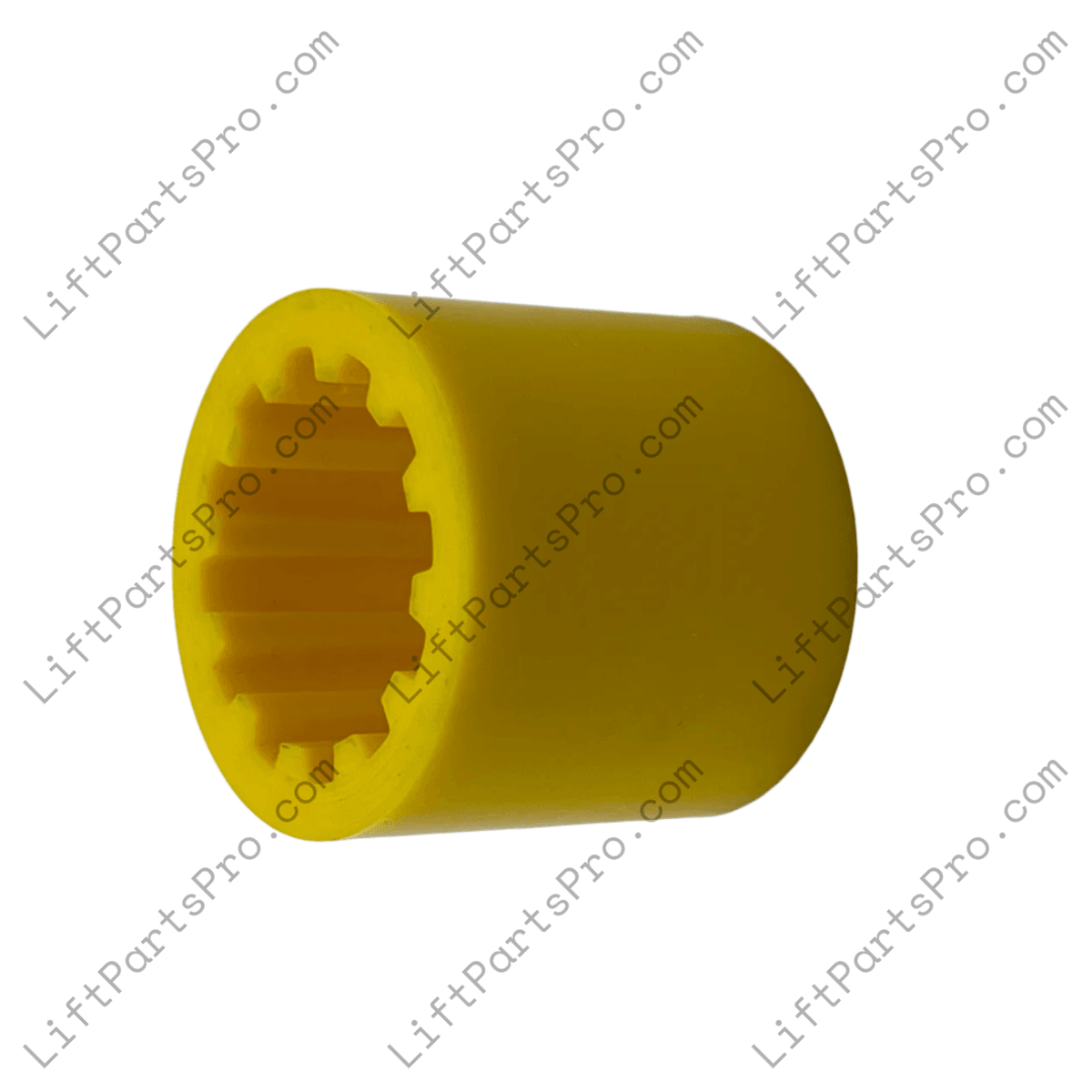 National Wheel-O-Vator U1312 standard-duty yellow elevator hydraulic pump-to-motor coupler, angled view.